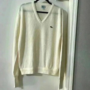 IZOD Lacoste Men’s Ivory V-Neck Pullover Sweater Size L